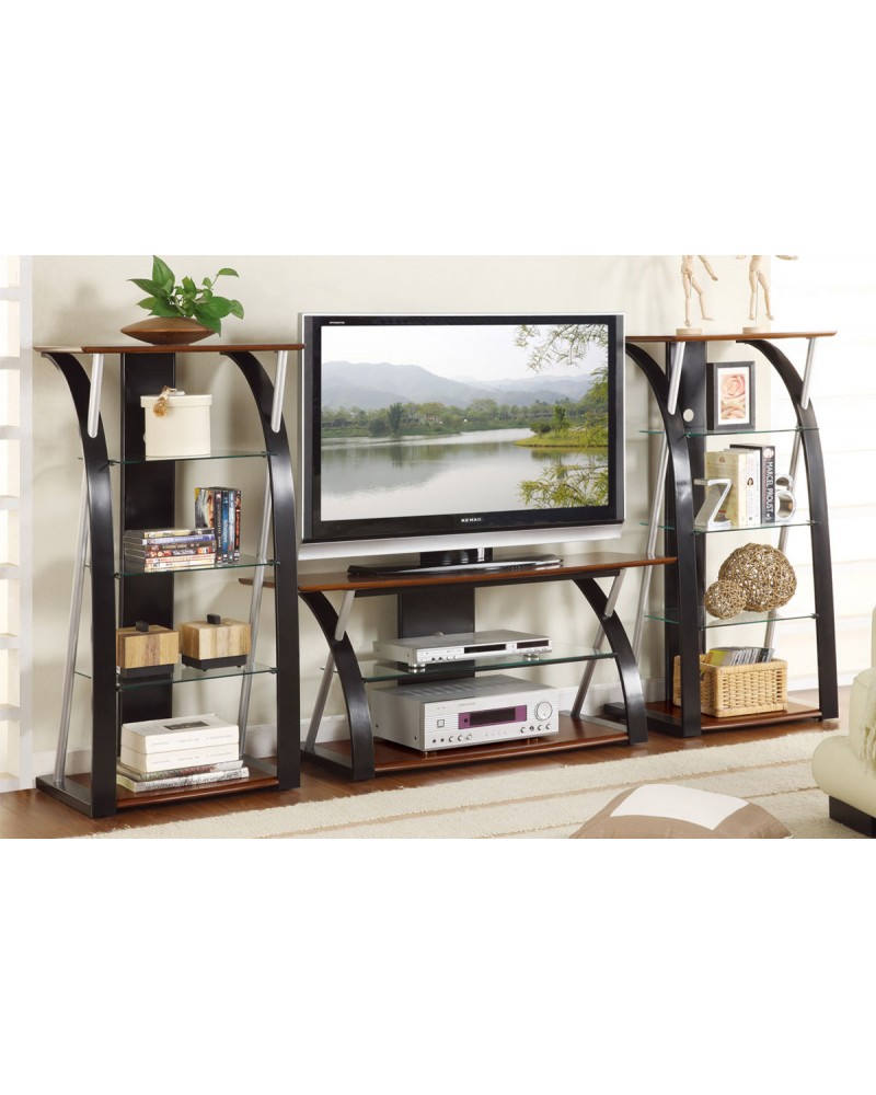 Contemporary TV Stand, 2-Tone Dark Walnut and Black with Optional Media Shelf