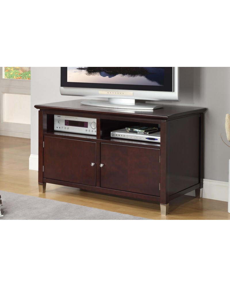 Contemporary TV Stand with Storage and Optional Media Shelves, Dark Cherry Finish