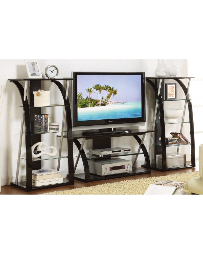 Contemporary TV Stand, Black with Optional Media Shelves