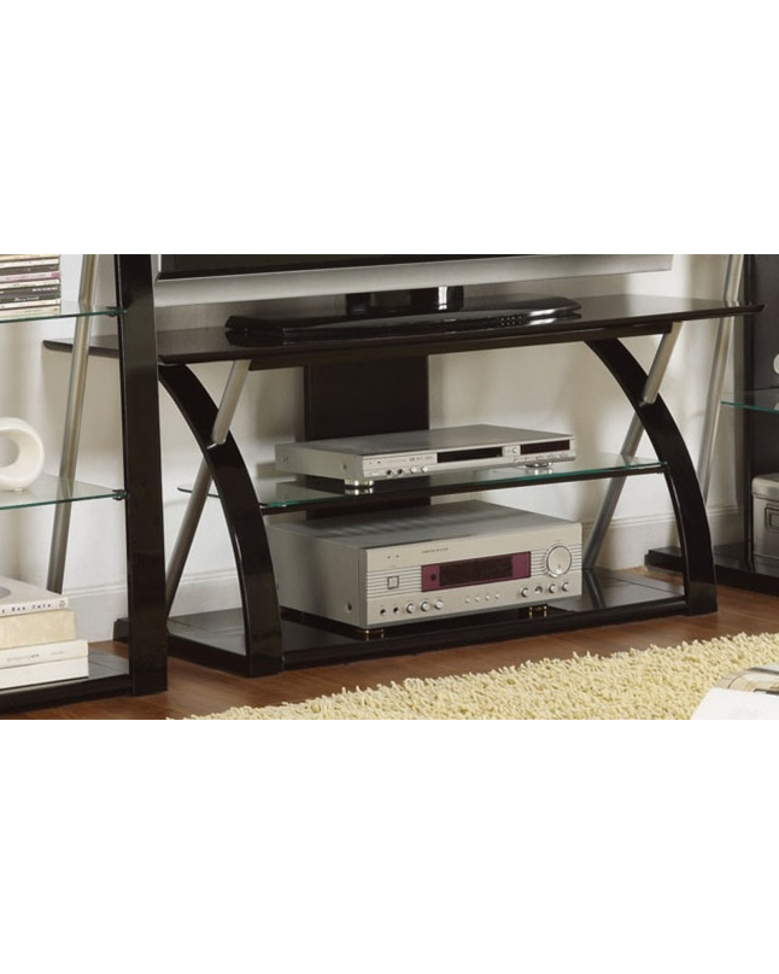 Contemporary TV Stand, Black with Optional Media Shelves