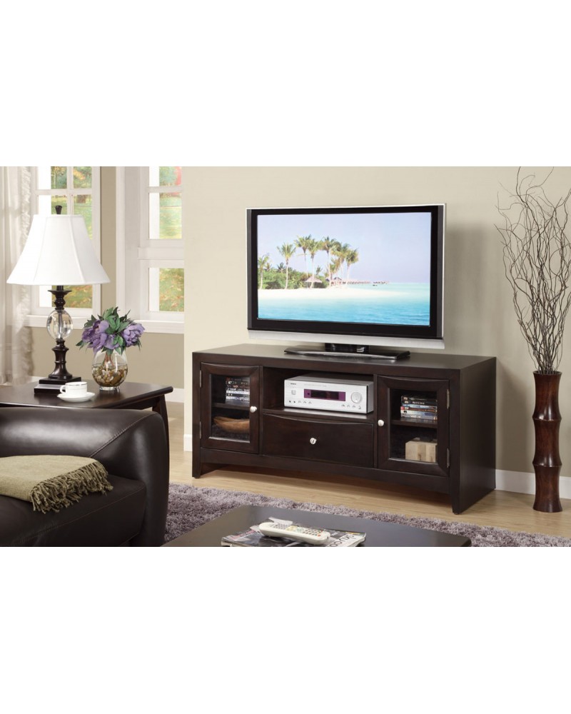 Contemporary TV Stand with Glass Panel Side Storage