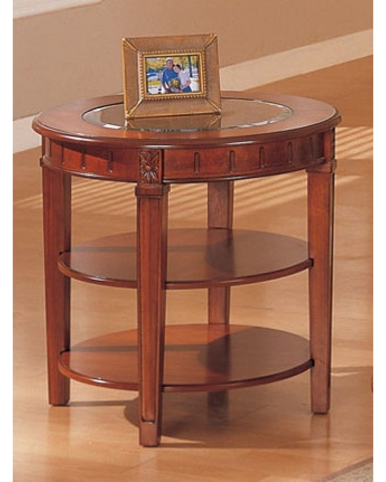 Coffee Table and Matching End Table and Console, Round, Oak Veneer with Glass Top
