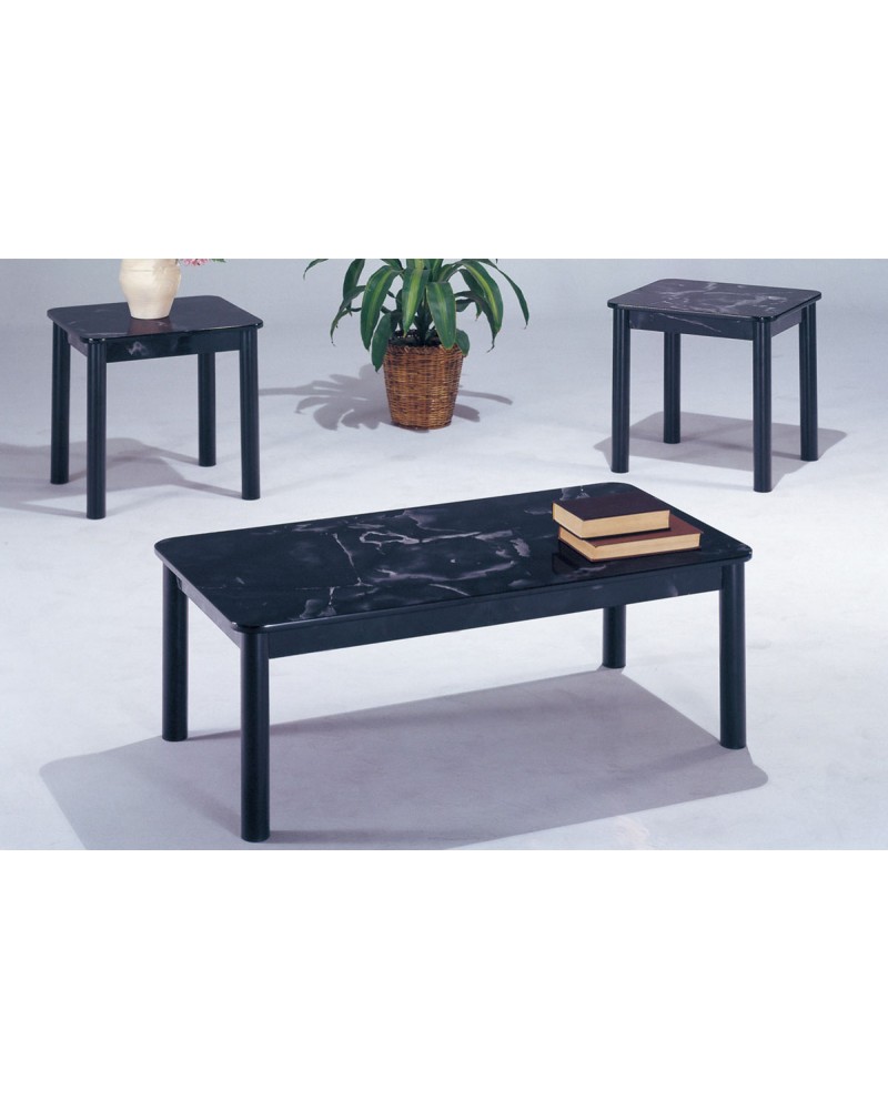 3 Piece Coffee Table Set, Black Faux Marble Top