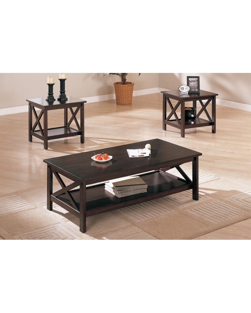 3 Piece Coffee Table Set, Contemporary, Dark Walnut Finish