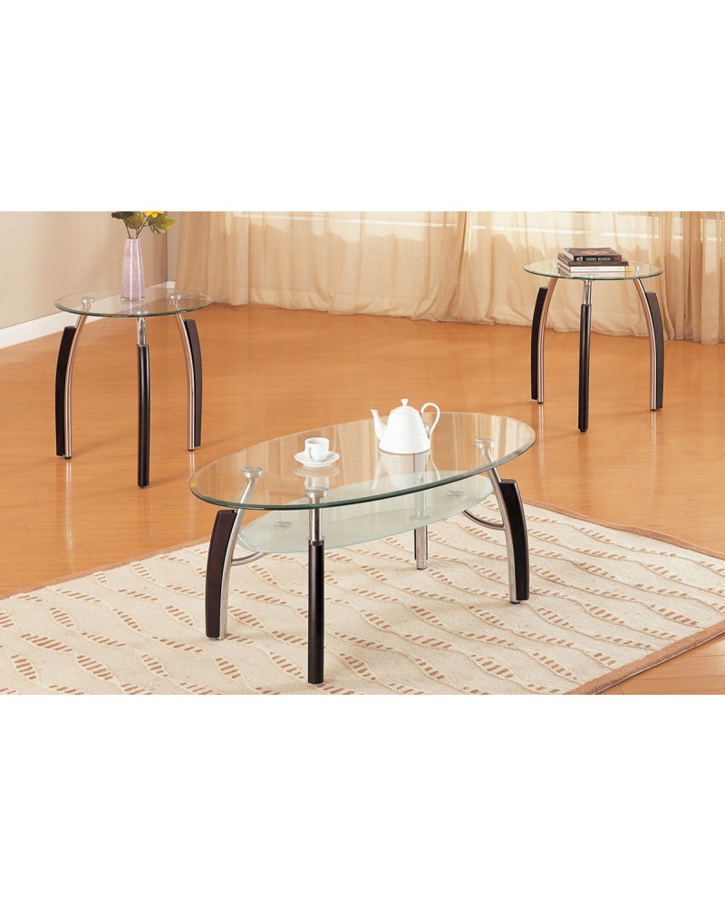 3 Piece Coffee Table Set, Glass Oval Top