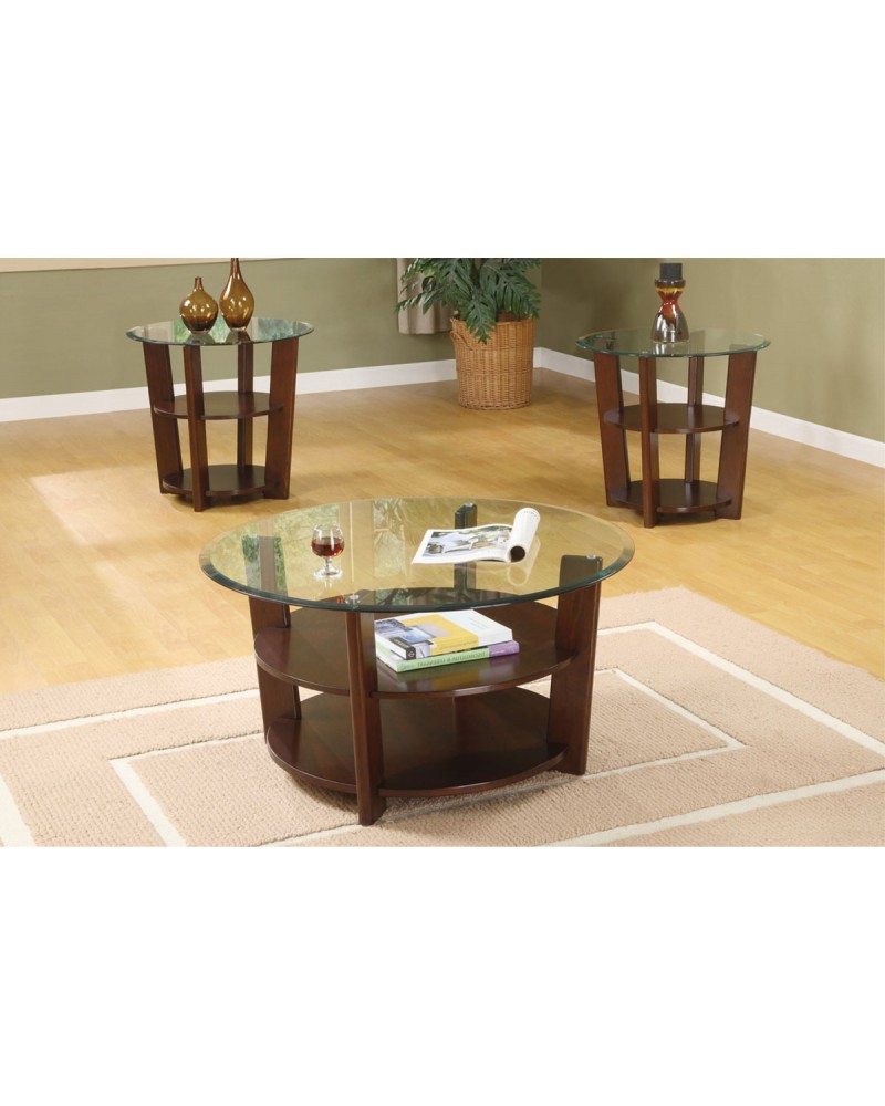 3 Piece Coffee Table Set, Round with Glass Top