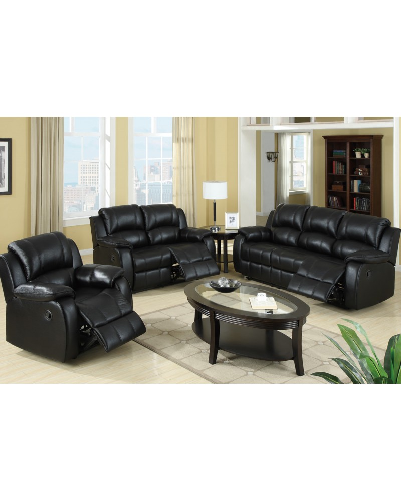 Padded Leatherette Motion Sofa, Loveseat and Recliner, Black