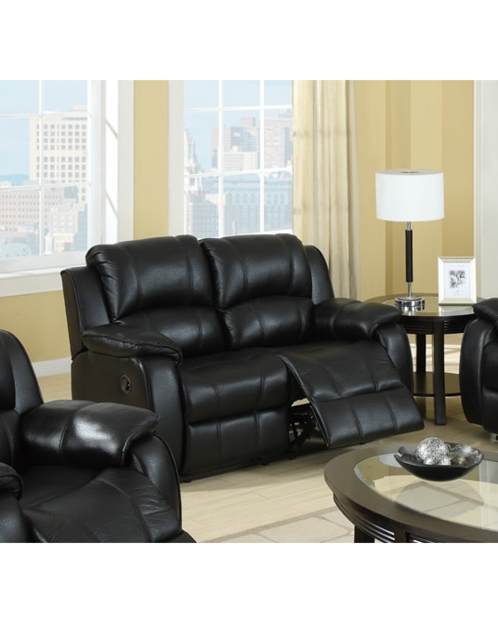 Padded Leatherette Motion Sofa, Loveseat and Recliner, Black