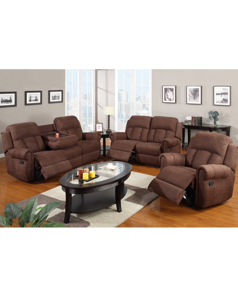 Padded Microfiber Motion Sofa, Loveseat and Recliner, Chocolate