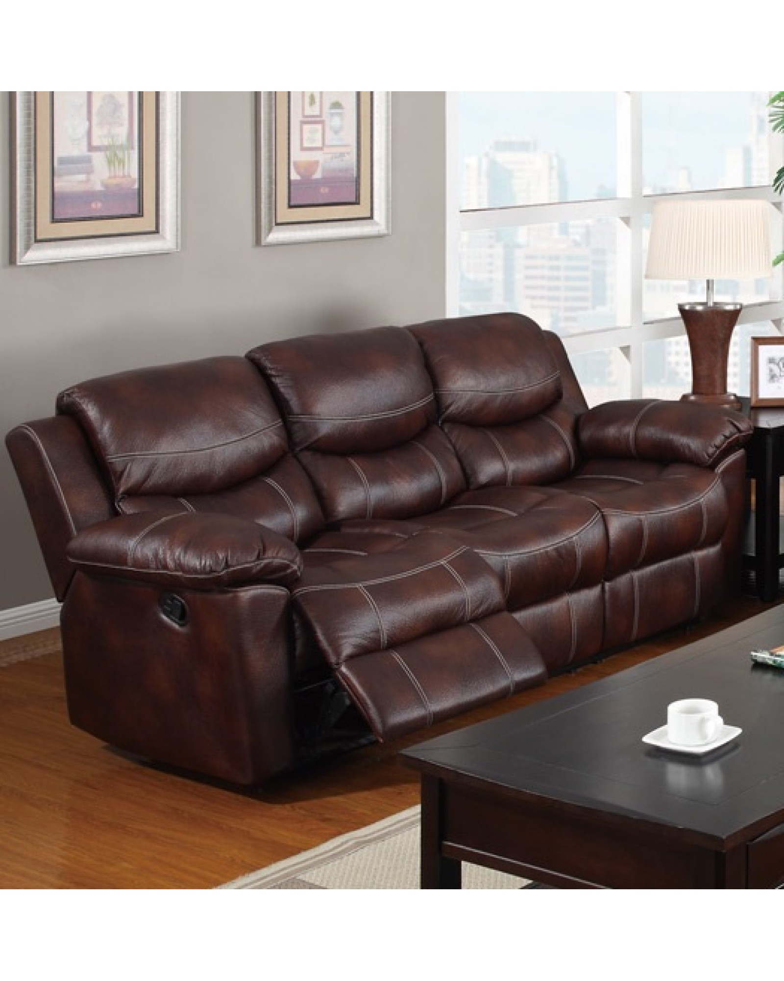 Padded Leatherette Motion Sofa, Loveseat and Recliner, Espresso