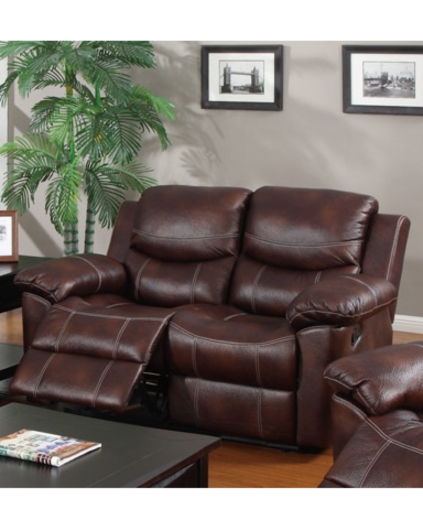 Padded Leatherette Motion Sofa, Loveseat and Recliner, Espresso