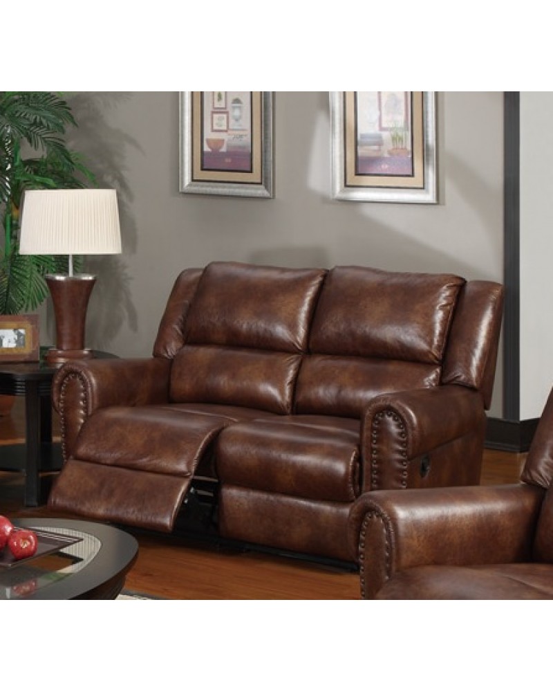 Padded Leatherette Motion Sofa, Loveseat and Recliner, Brown Loveseat