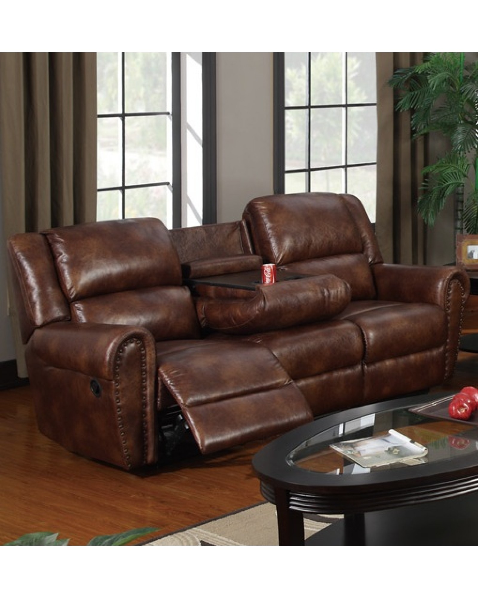 Padded Leatherette Motion Sofa, Loveseat and Recliner, Brown