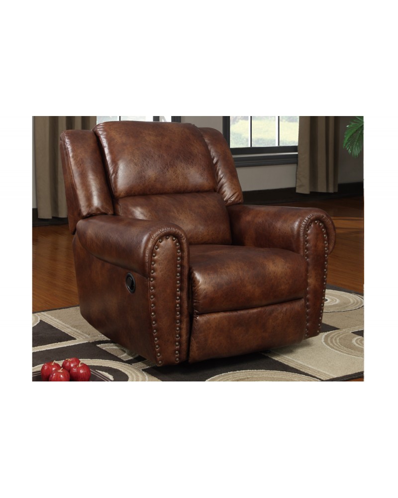 Padded Leatherette Motion Sofa, Loveseat and Recliner, Brown Rocker/Recliner