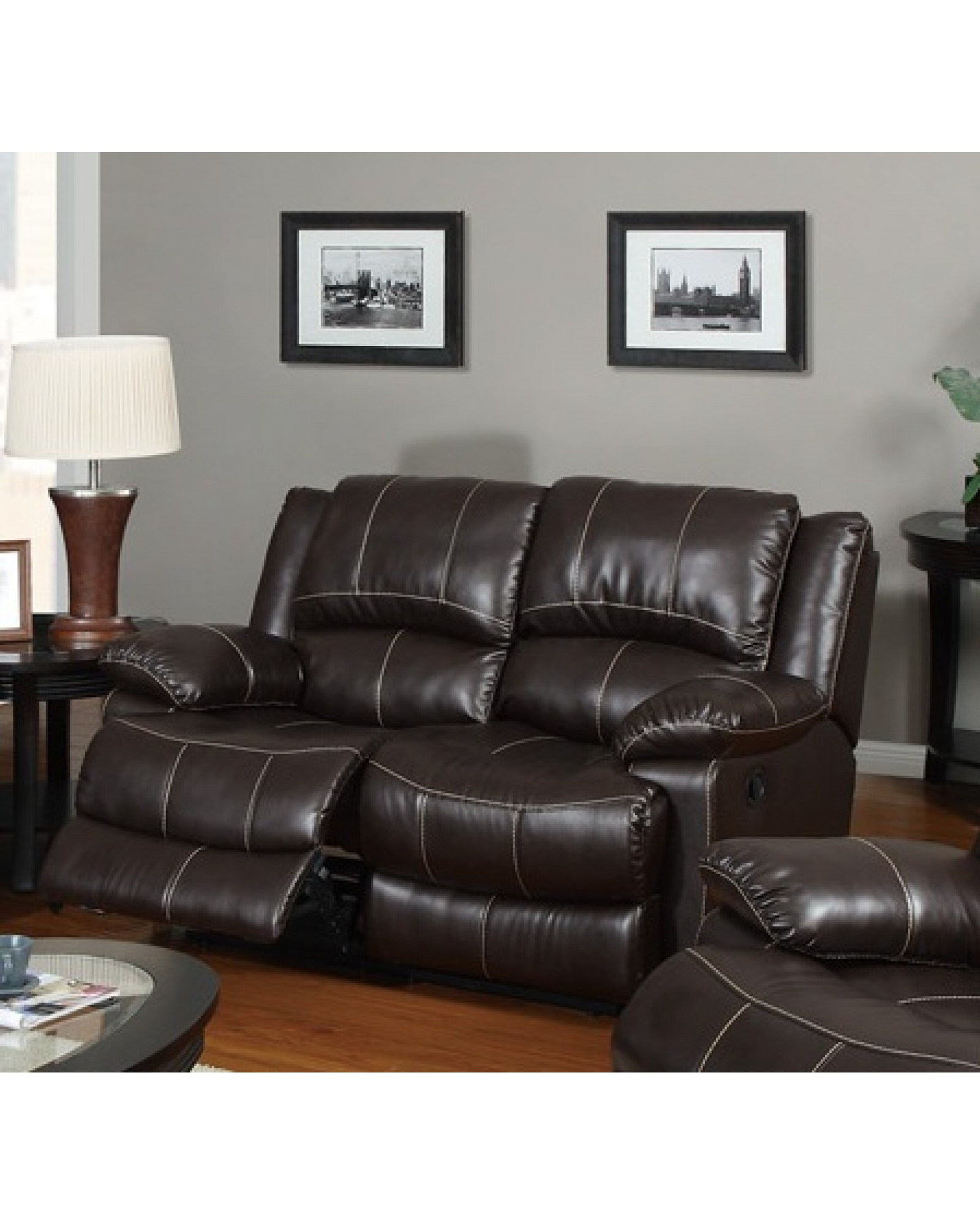 Bonded Leather Motion Sofa, Loveseat and Recliner, Dark Brown