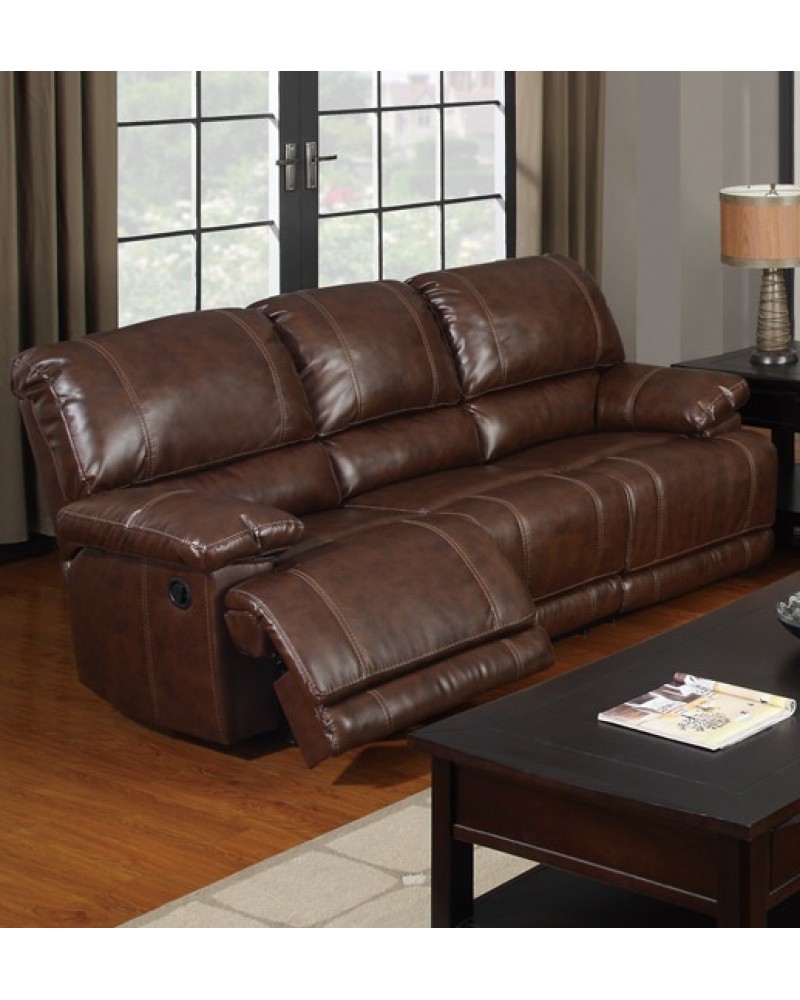 Bonded Leather Motion Sofa, Loveseat and Recliner, Mahogany Sofa