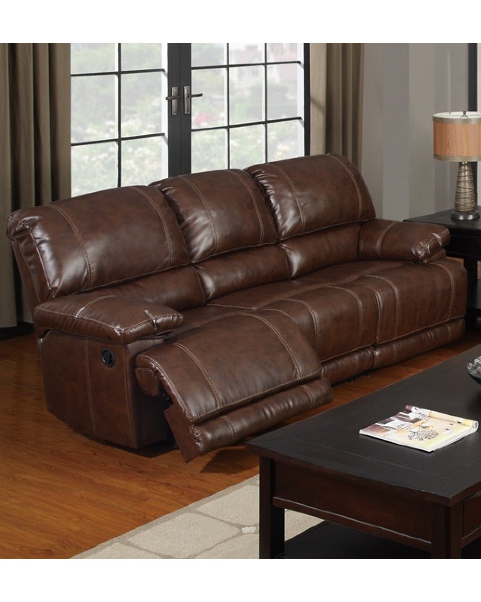 Bonded Leather Motion Sofa, Loveseat and Recliner, Mahogany
