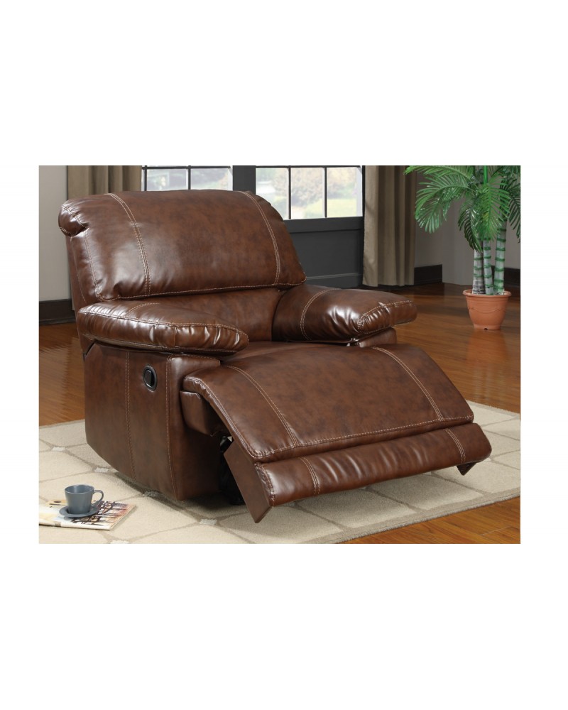 Bonded Leather Motion Sofa, Loveseat and Recliner, Mahogany Rocker/Recliner