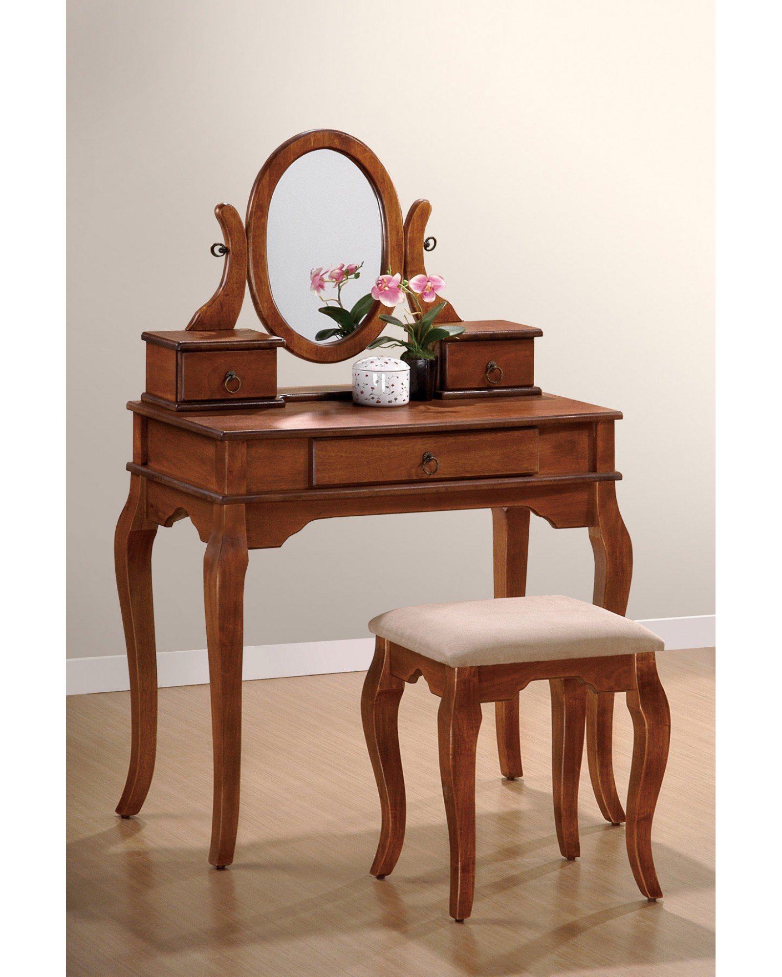 Vanity Set with Stool, Queen Anne Legs, Multiple Finishes Available
