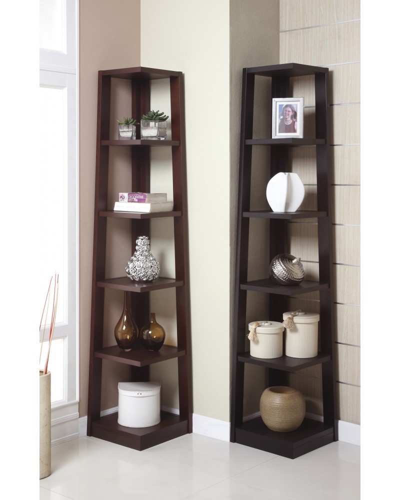 Corner Tower Shelf, Available in Walnut and Black.