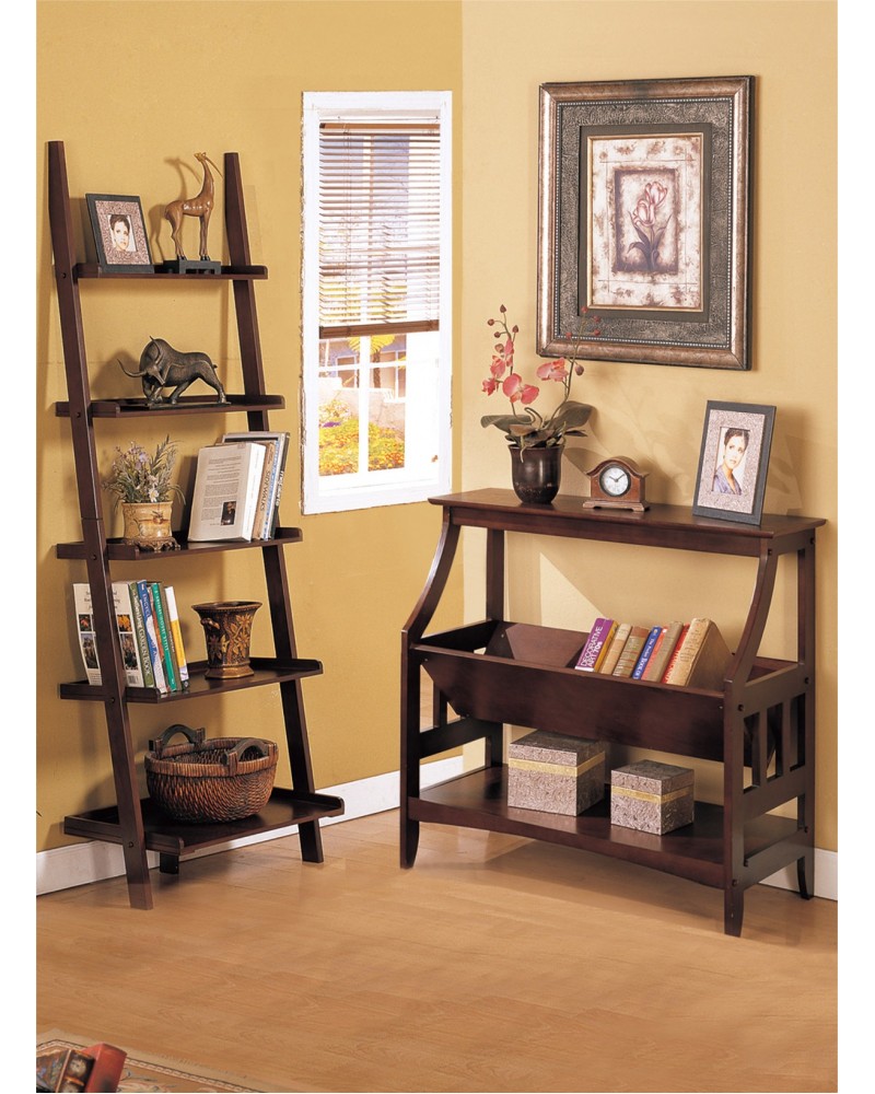 Magazine Table and Matching Wall Shelf, Walnut