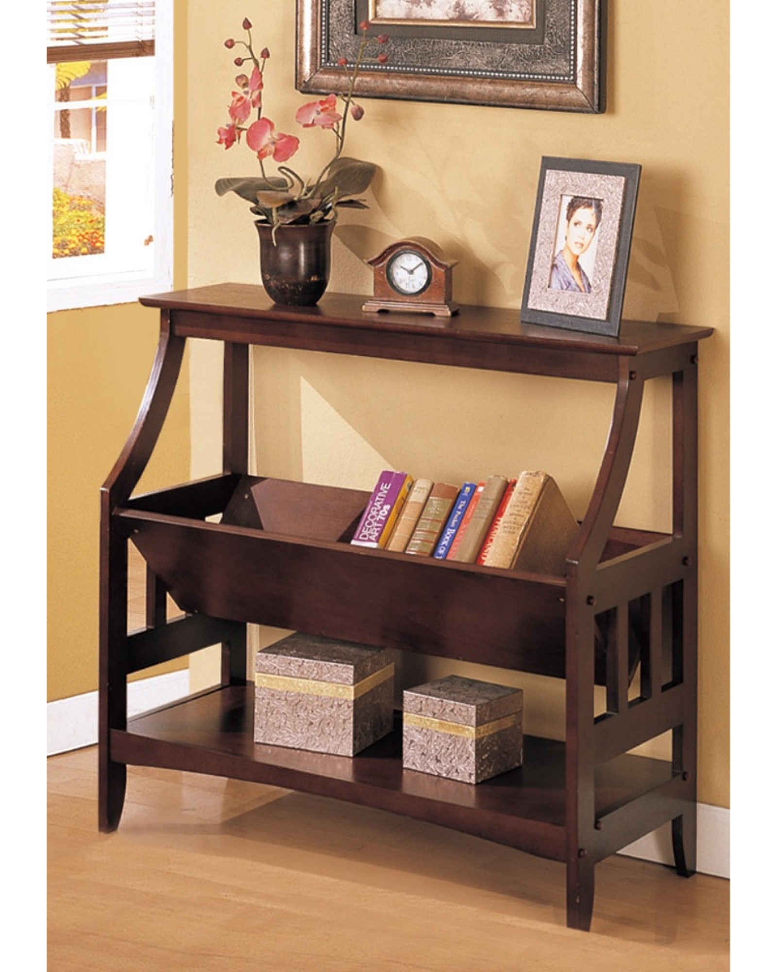 Magazine Table and Matching Wall Shelf, Walnut