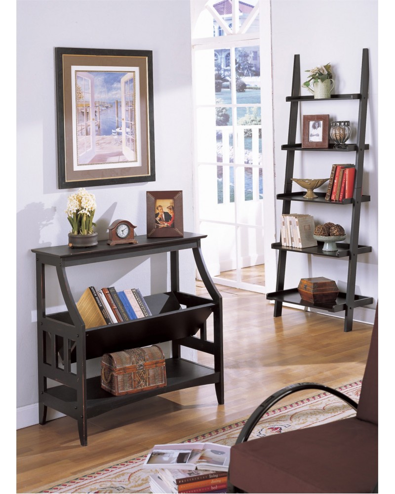 Magazine Table and Matching Wall Shelf, Black