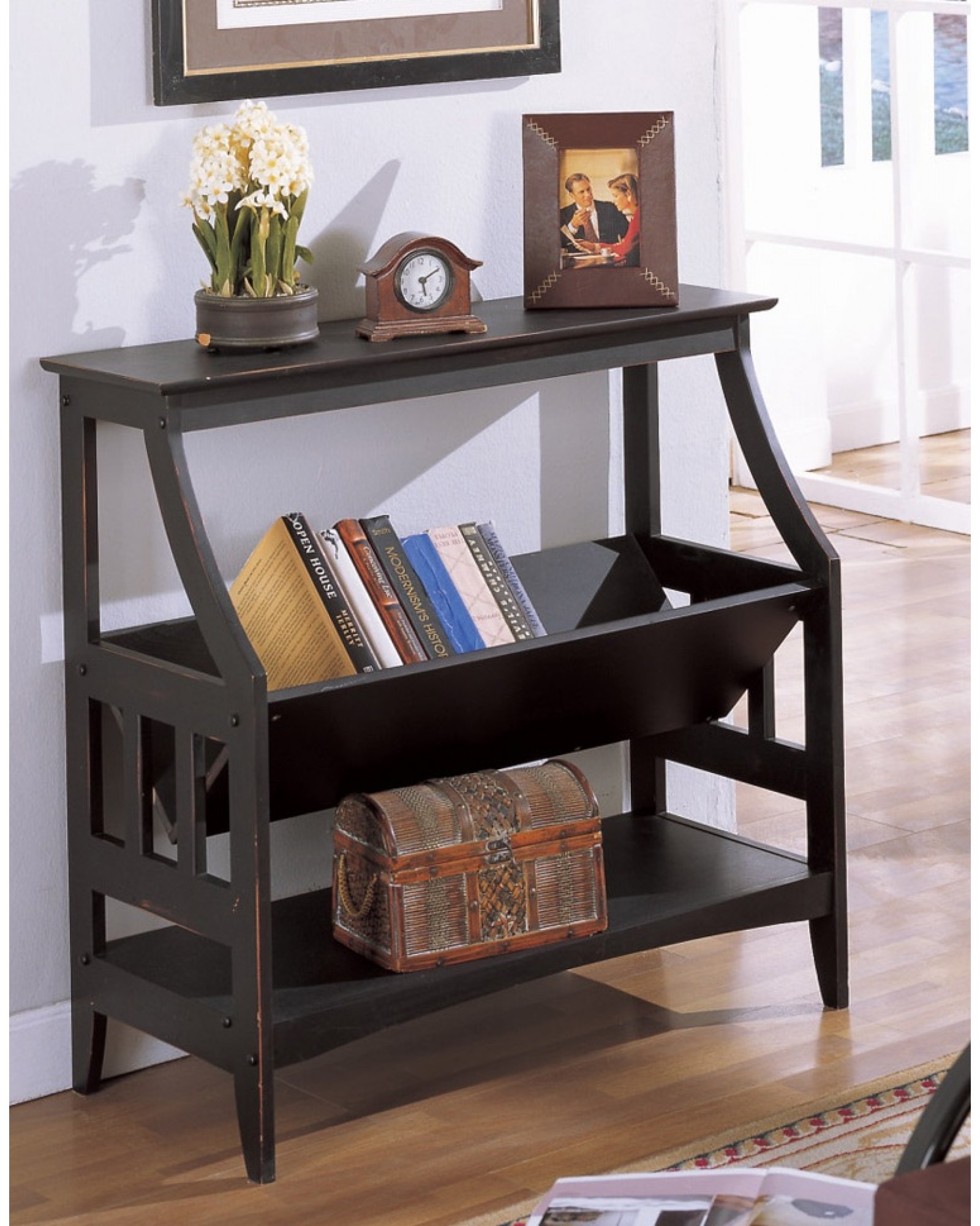 Magazine Table and Matching Wall Shelf, Black