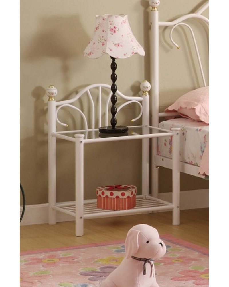 Day Bed, White Tubular Metal Frame - Twin Night Stand