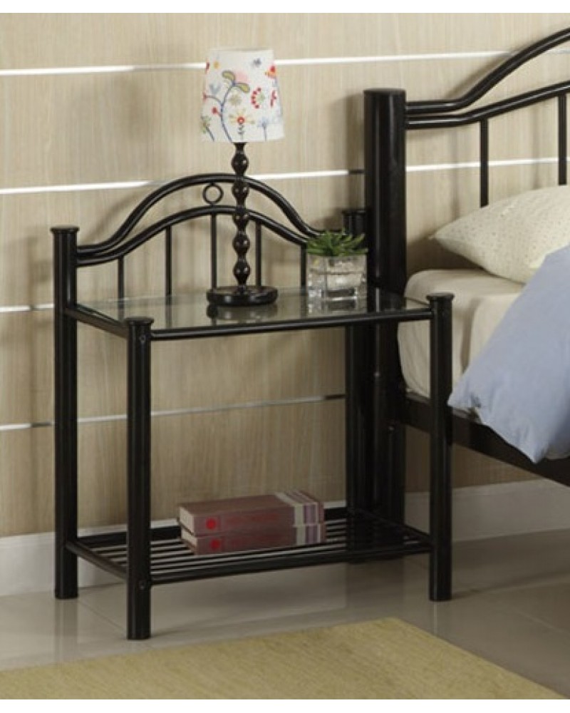 Black Metal Frame Youth Bed with Slats.  Available in Twin and Full. Night Stand