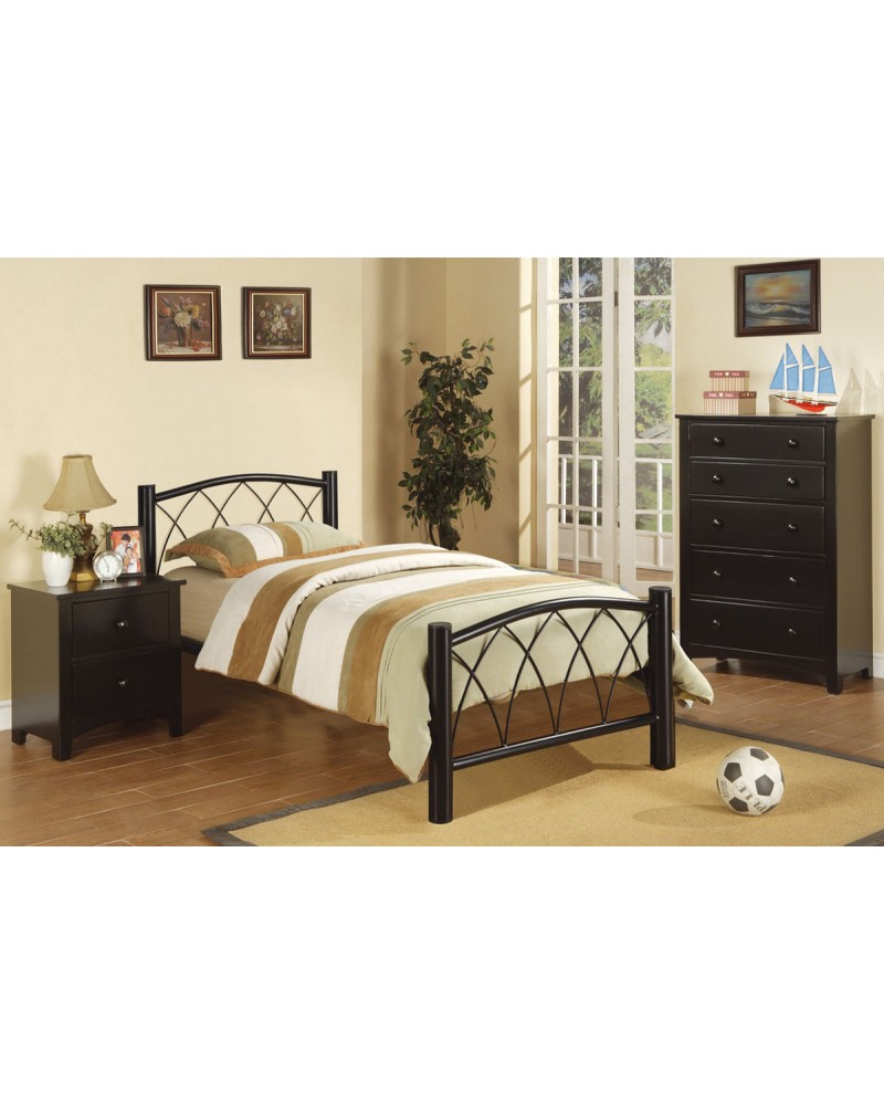 Black Metal Frame Youth Bed with Slats.  Bent Metal Accents.  Available in Twin and Full. Full Bed