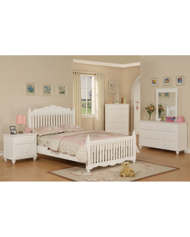 Wood Slat Youth Bedroom Set, White.  Available in Twin and Full. Full Bed