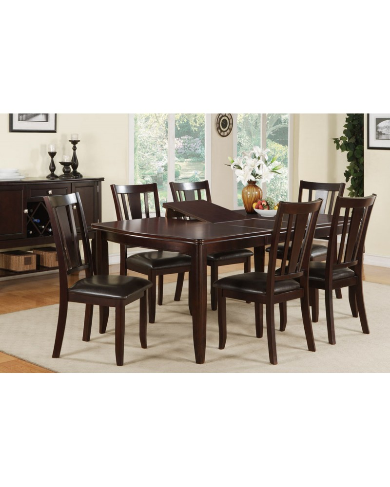 Dining Table Set with Hidden Leaf, Espresso Finish 7-Piece Dining Set, Dark Espresso