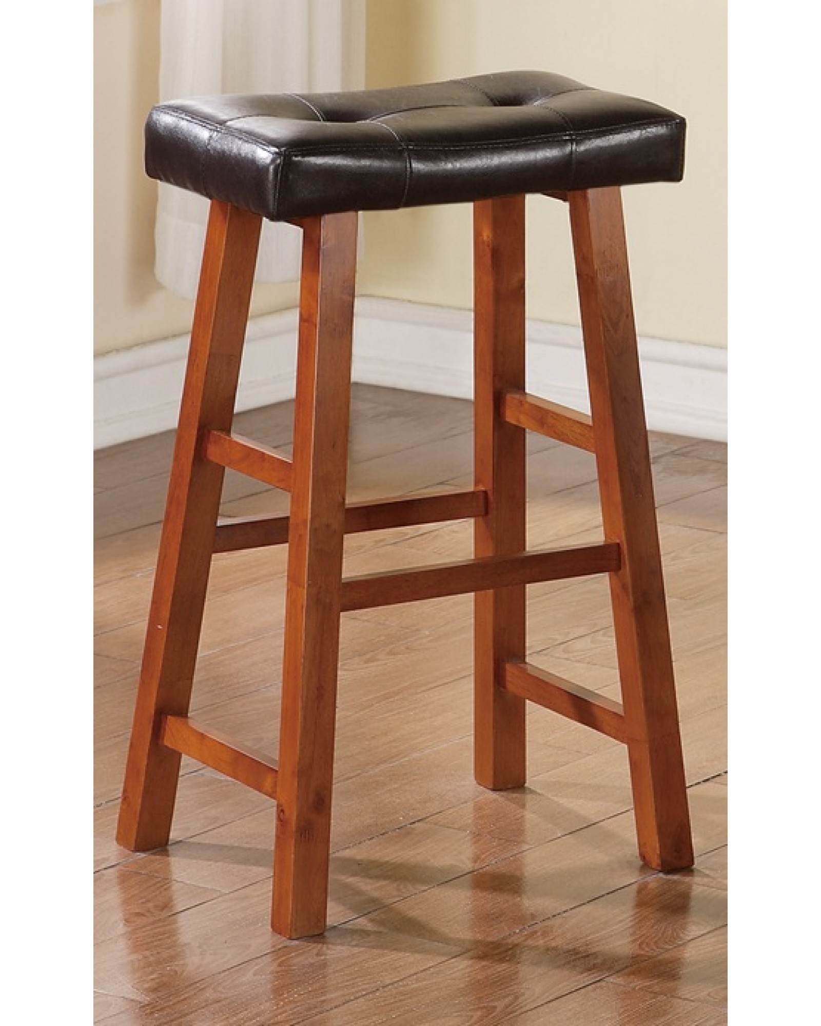 Walnut Counter Stool with Black Padded Seat