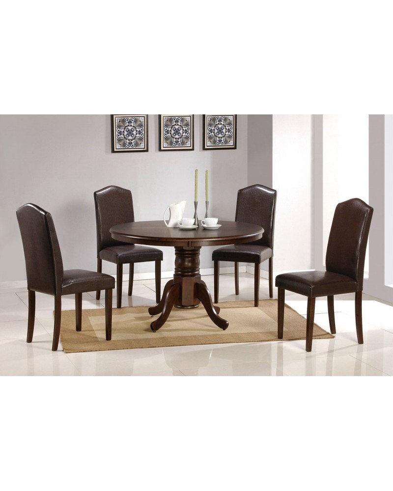 Dining Table with Round Top, Faux Leather Chairs Table with Faux Leather Chairs