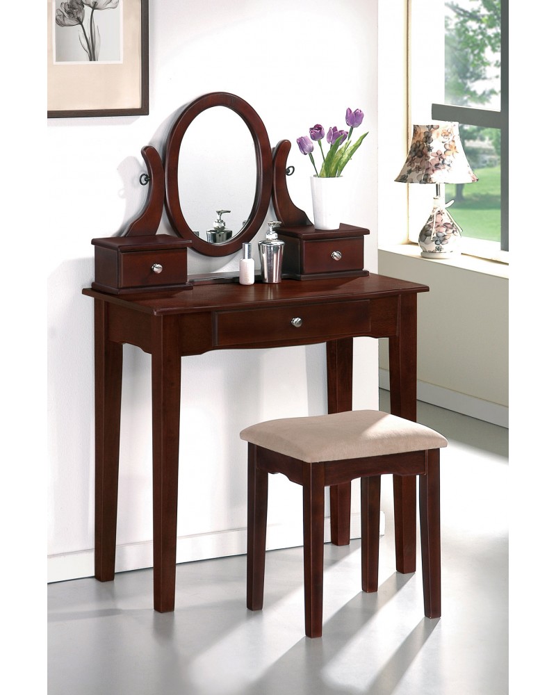 Vanity Set with Stool, Straight Legs, Multiple Finishes Available Dark Cherry