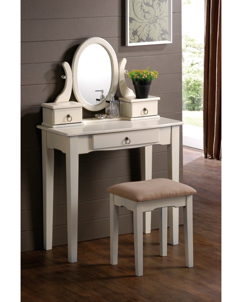 Vanity Set with Stool, Straight Legs, Multiple Finishes Available Antique White