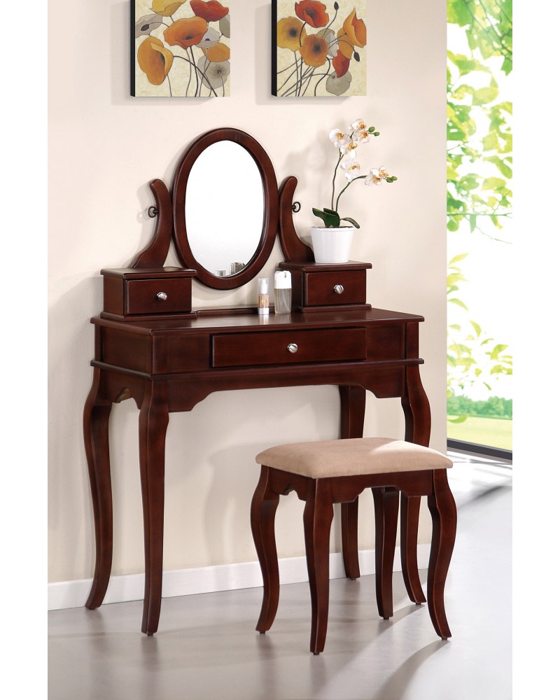 Vanity Set with Stool, Queen Anne Legs, Multiple Finishes Available Dark Cherry
