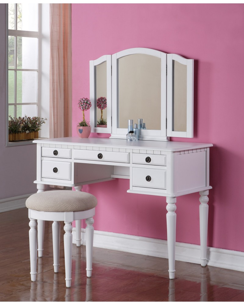 White Vanity Set with Round Stool