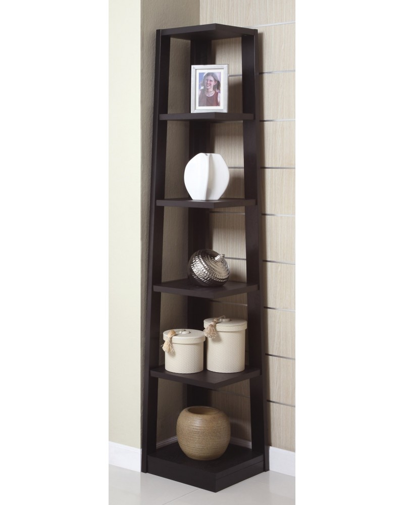 Corner Tower Shelf, Available in Walnut and Black. Black