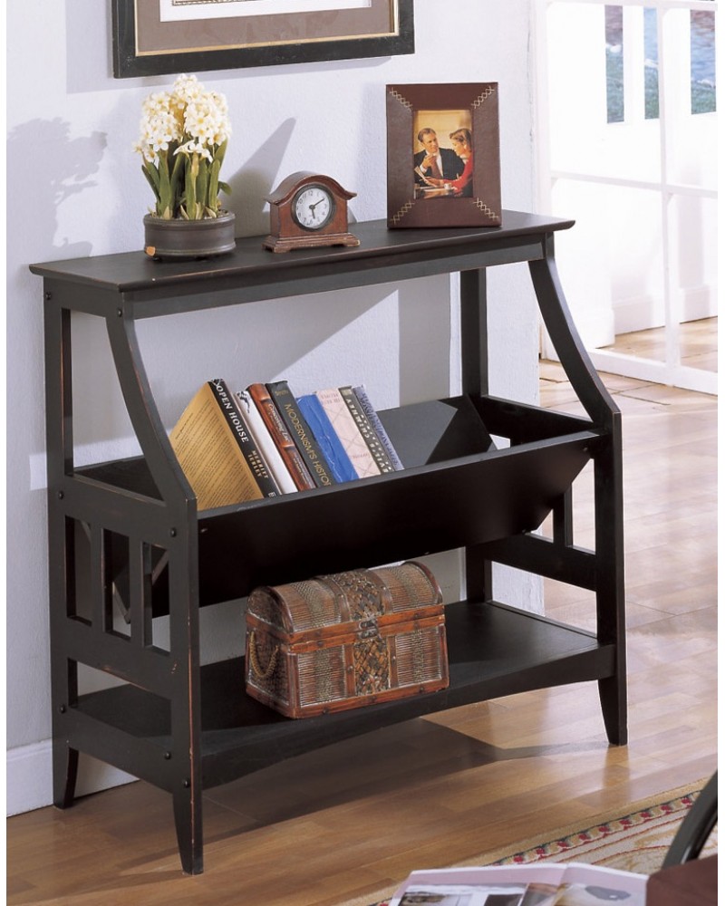 Magazine Table and Matching Wall Shelf, Black Magazine Table