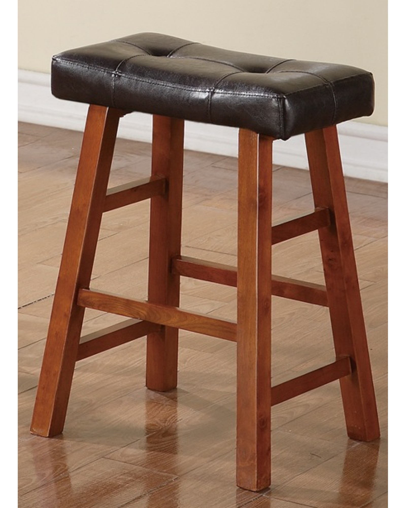 Walnut Counter Stool with Black Padded Seat