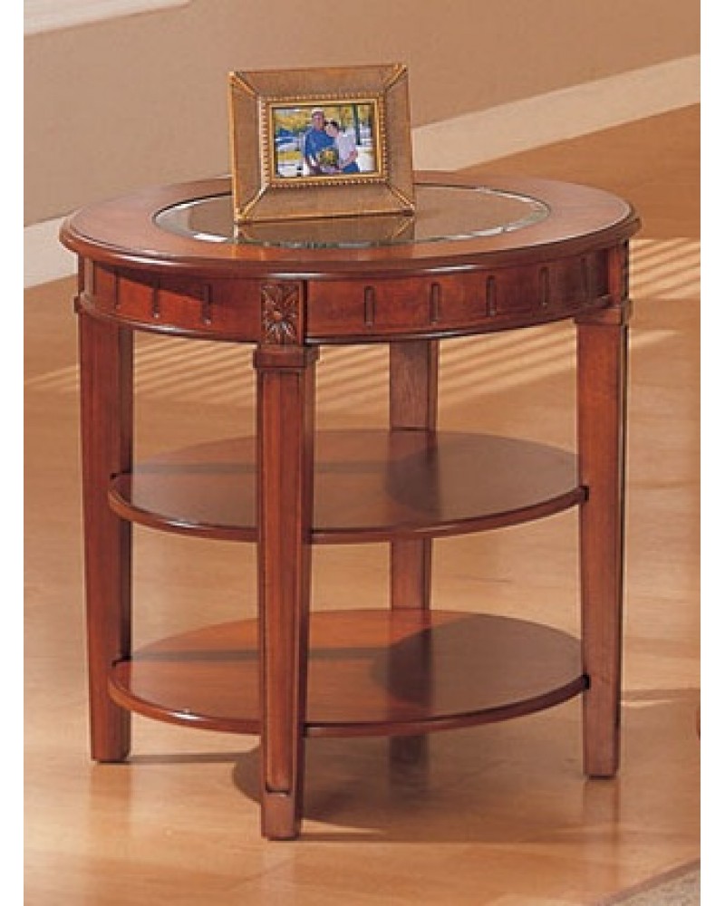 Coffee Table and Matching End Table and Console, Round, Oak Veneer with Glass Top End Table