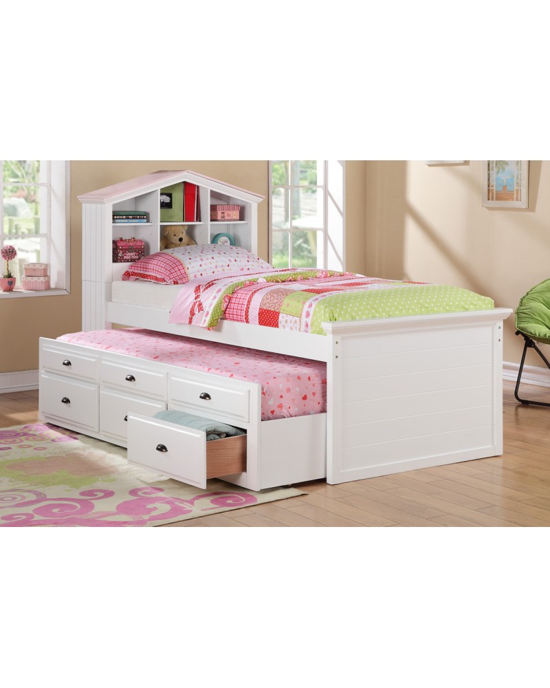 White Twin Bed with Trundle and Drawers