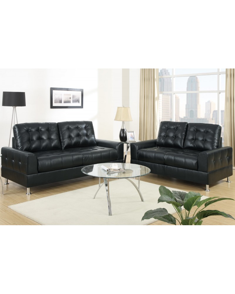 Black Bonded Leather Sofa and Loveseat