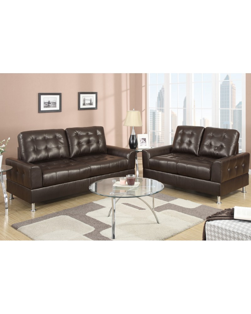 Espresso Bonded Leather Sofa and Loveseat