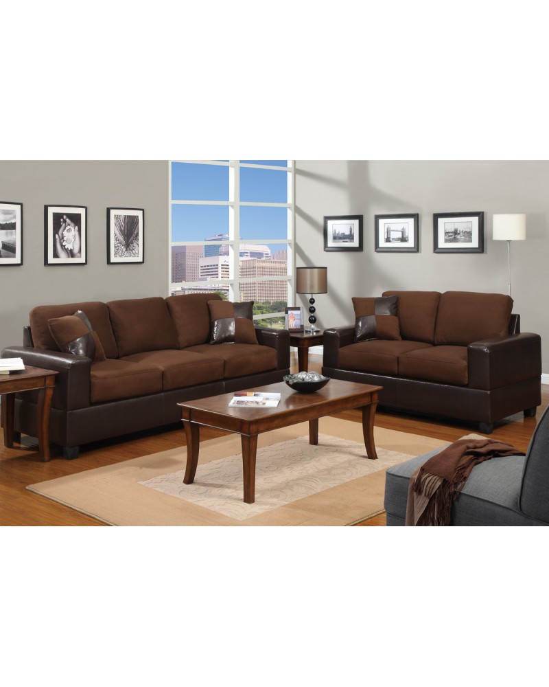 Chocolate Brown Sofa and Loveseat Combination