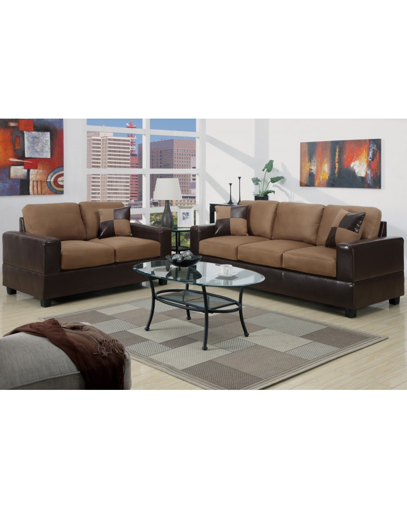 Saddle Tan Sofa and Loveseat Combination