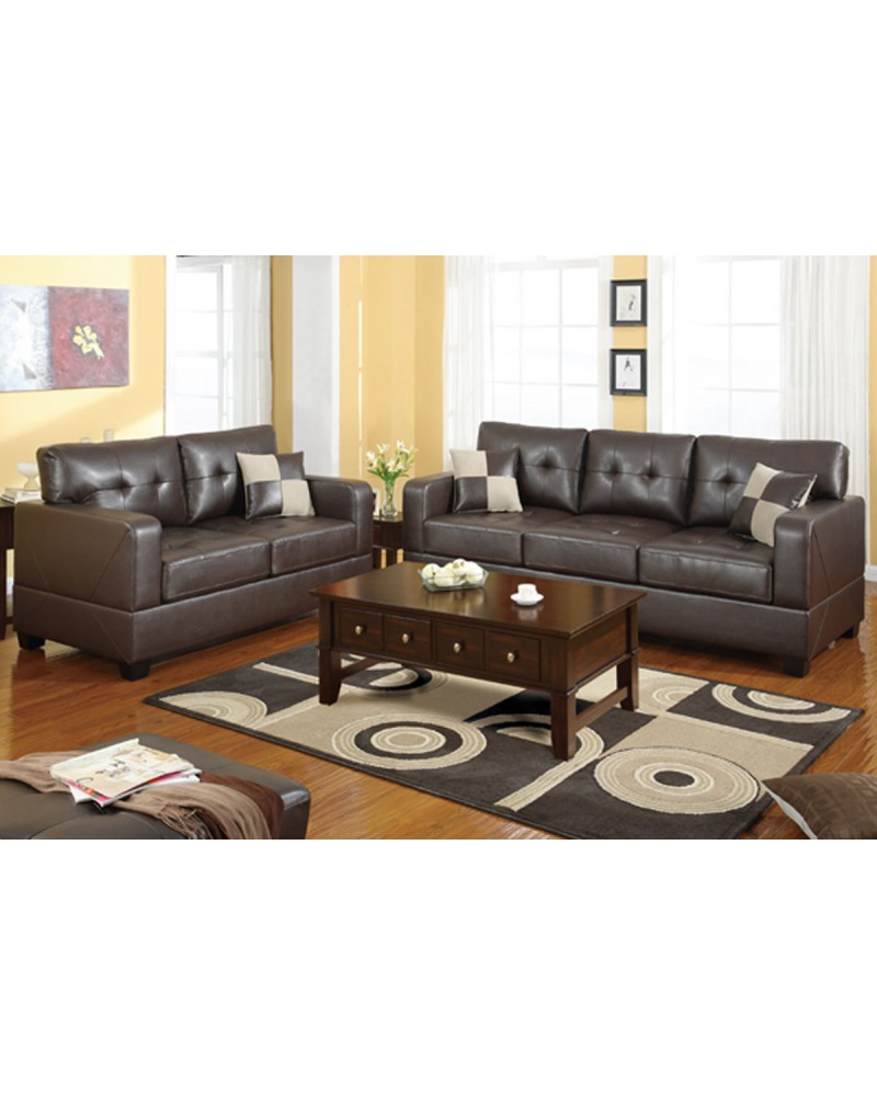 Dark Brown Bonded Leather Sofa and Love Seat