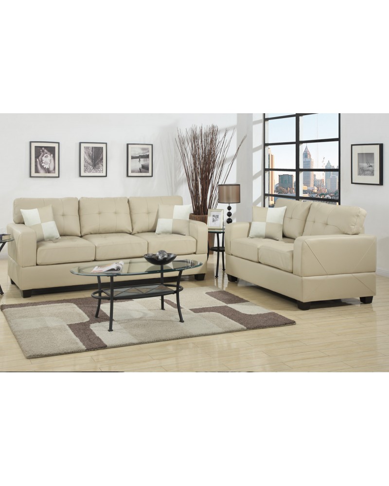 Khaki Bonded Leather Sofa and Love Seat